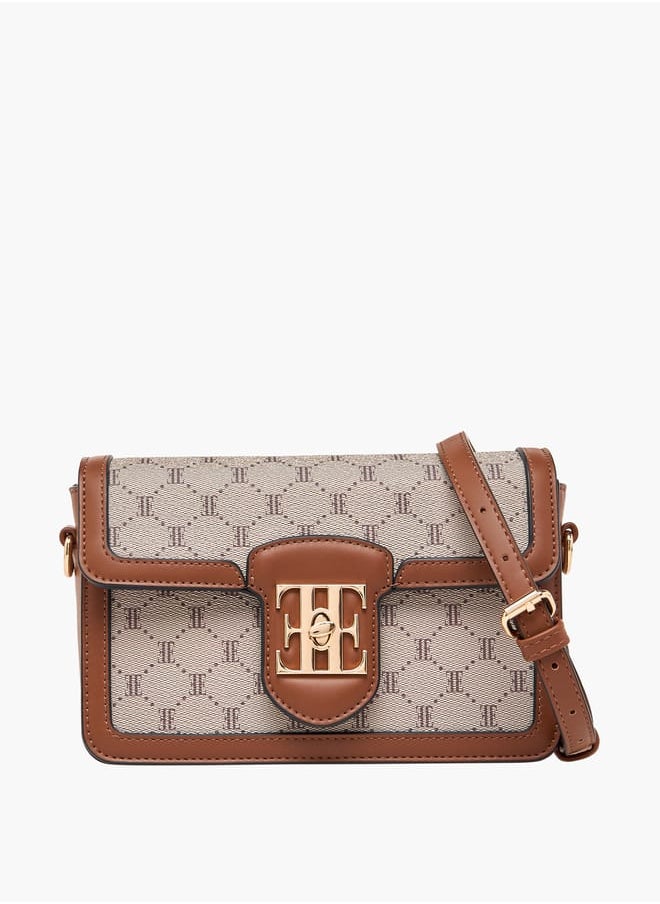 ELLE Women Monogram Print Crossbody Bag with Detachable Strap  - Image 1