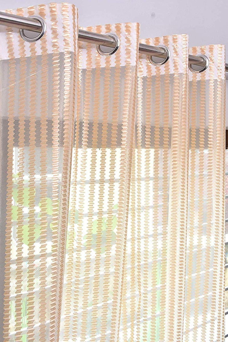 Purav Light Polyester Zig Zag Sheer Net Transparent Window Curtains for Home Balcony Decoration, 5 feet, Cream, Set of 2 - Image 2