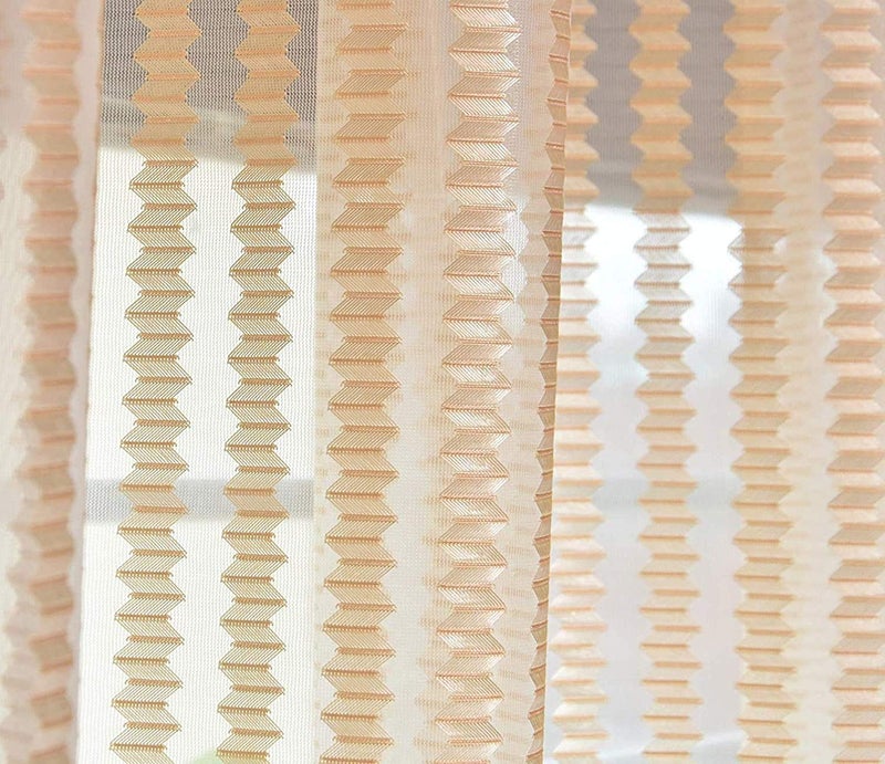 Purav Light Polyester Zig Zag Sheer Net Transparent Window Curtains for Home Balcony Decoration, 5 feet, Cream, Set of 2 - Image 3