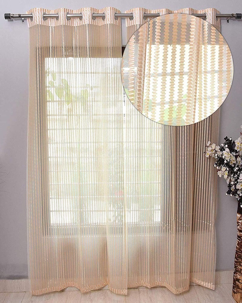 Purav Light Polyester Zig Zag Sheer Net Transparent Window Curtains for Home Balcony Decoration, 5 feet, Cream, Set of 2 - Image 1
