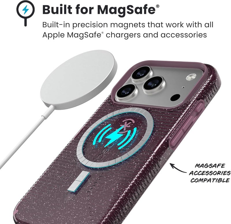 Speck CANDYSHELL Grip +MS Case for iPhone 17 Pro - Plumberry Glitter | Slim Protective Grip | Drop Protection | MagSafe Compatible - Image 2