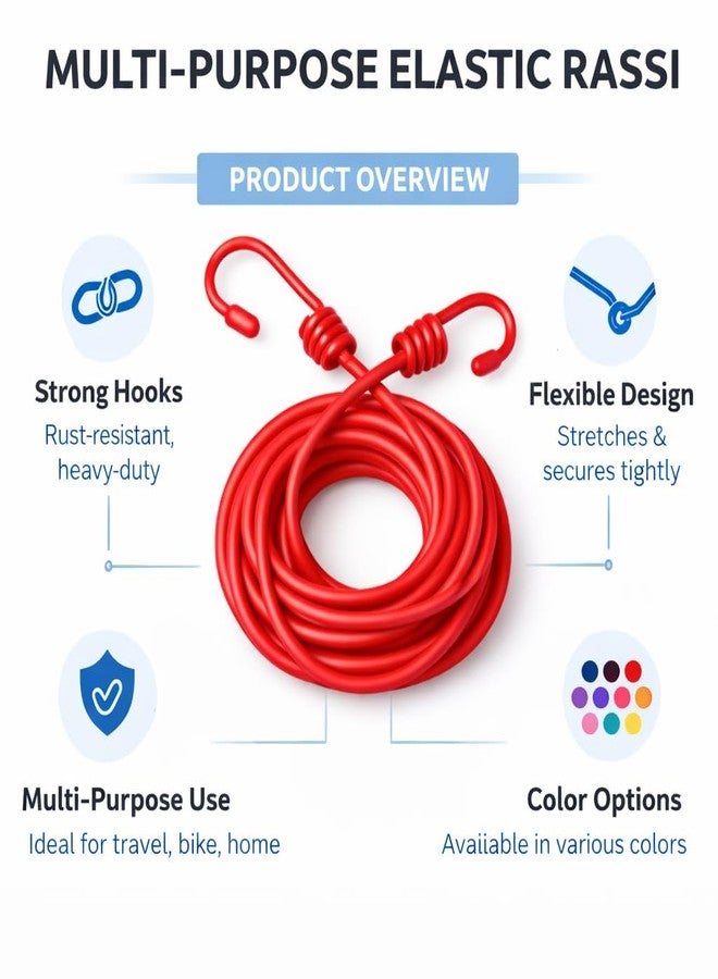 MORIXA All-Weather Elastic Cloth Drying Rope (Pack of 2-Multicolor Rope Without Clip) | Strong Stretchable Laundry Hanging Rope | Rust-Free Metal Hooks | Space-Saving Clothesline – Multicolor - Image 4
