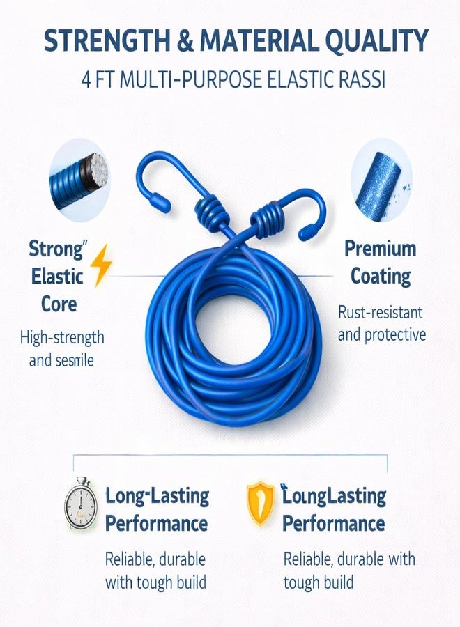 MORIXA All-Weather Elastic Cloth Drying Rope (Pack of 2-Multicolor Rope Without Clip) | Strong Stretchable Laundry Hanging Rope | Rust-Free Metal Hooks | Space-Saving Clothesline – Multicolor - Image 2