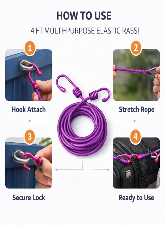 MORIXA All-Weather Elastic Cloth Drying Rope (Pack of 2-Multicolor Rope Without Clip) | Strong Stretchable Laundry Hanging Rope | Rust-Free Metal Hooks | Space-Saving Clothesline – Multicolor - Image 3