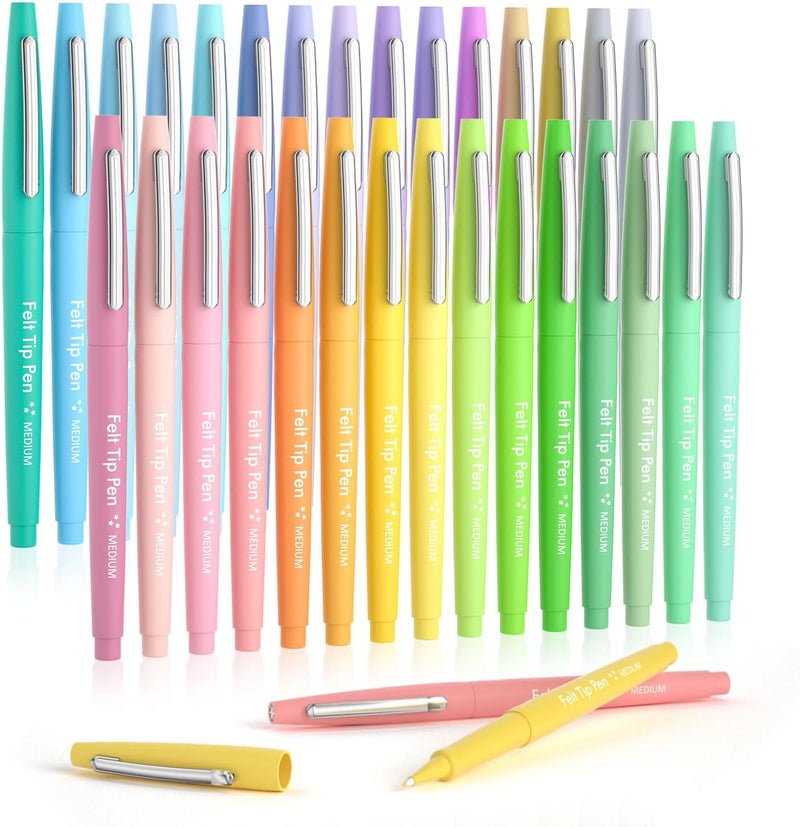 Lelix 30 Colors Felt Tip Pens, Medium Point Pastel Colored Pens, Felt Tip Markers Pens For Journaling, Writing, Note Taking, Planner Coloring, Perfect for Art Office and School Supplies - Image 1