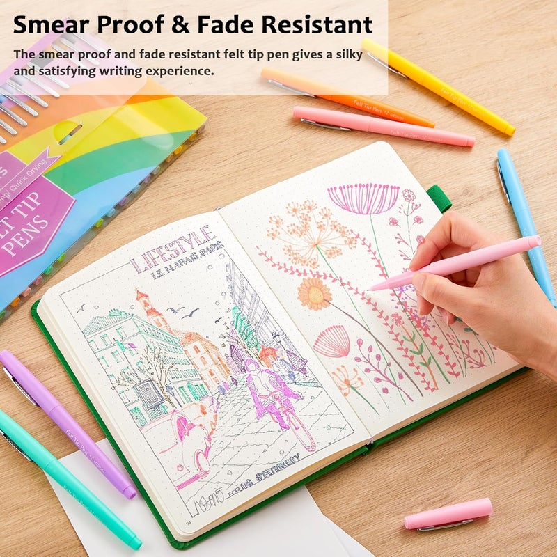 Lelix 30 Colors Felt Tip Pens, Medium Point Pastel Colored Pens, Felt Tip Markers Pens For Journaling, Writing, Note Taking, Planner Coloring, Perfect for Art Office and School Supplies - Image 4