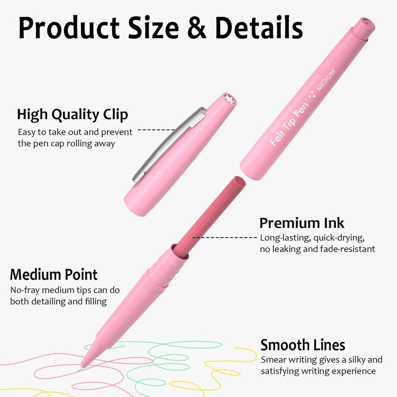 Lelix 30 Colors Felt Tip Pens, Medium Point Pastel Colored Pens, Felt Tip Markers Pens For Journaling, Writing, Note Taking, Planner Coloring, Perfect for Art Office and School Supplies - Image 3