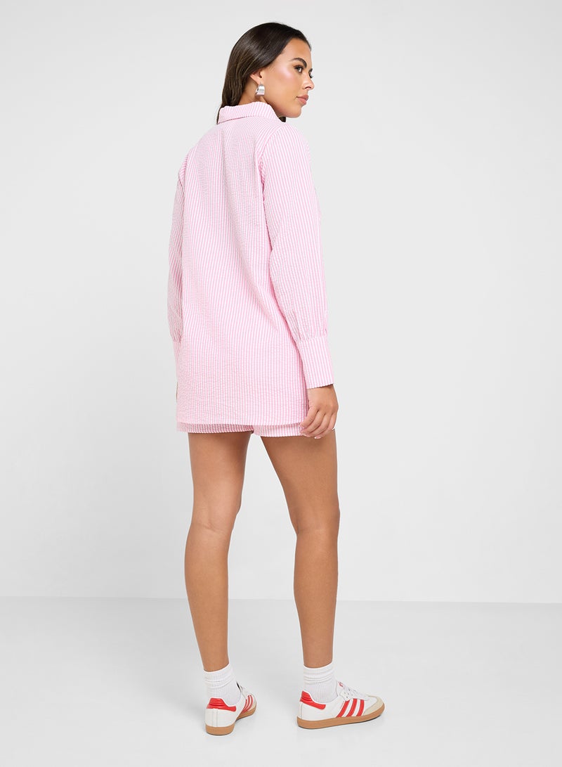 جينجر طقم قميص وشورت مخطط واسع من قماش السيرساكر - Image 2