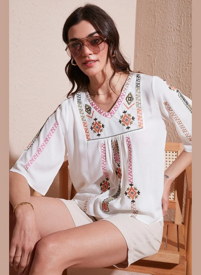 Lela  Lela Cotton Regular Fit Embroidered Blouse Women's BLOUSE 611BZ0247 for Women | Best Price UAE