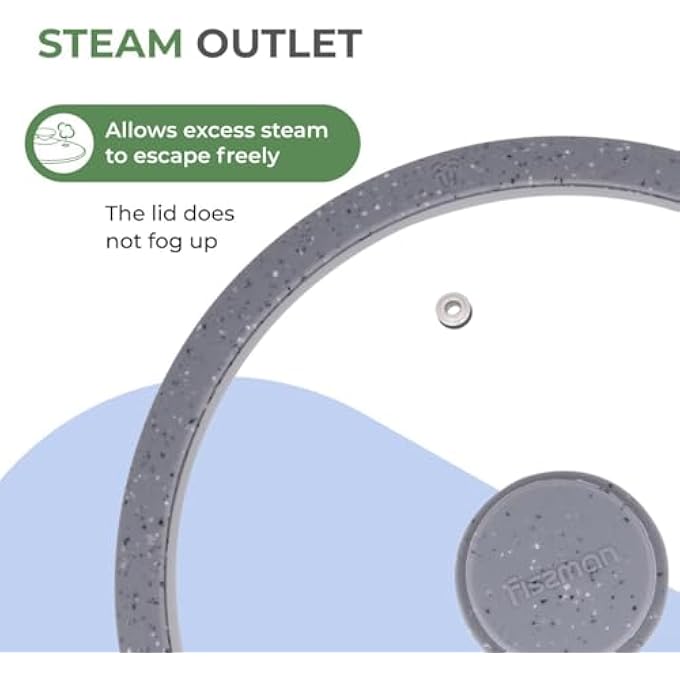 فيسمان غطاء زجاجي مقاس 24 سم مع حافة سيليكون للمقالي والأواني والمقالي، غطاء زجاجي شفاف، حافة سيليكون رخامية، مقبض سيليكون مقاوم للحرارة، غطاء زجاجي بديل - Image 4