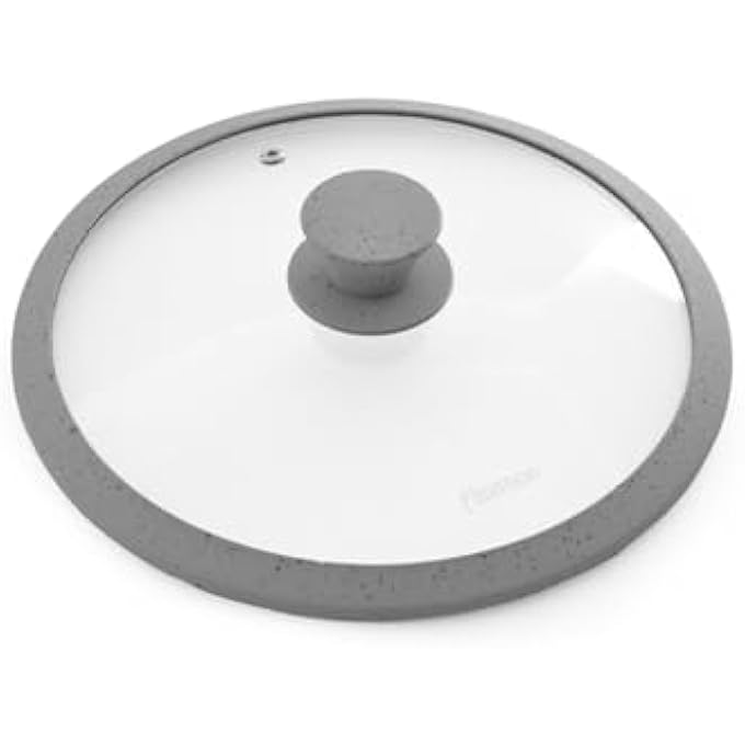 فيسمان غطاء زجاجي مقاس 24 سم مع حافة سيليكون للمقالي والأواني والمقالي، غطاء زجاجي شفاف، حافة سيليكون رخامية، مقبض سيليكون مقاوم للحرارة، غطاء زجاجي بديل - Image 2