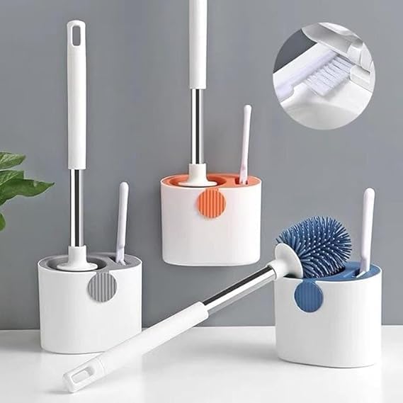 SHOPECOM 2 in 1 Silicone Toilet Brush Silicone Toilet Brush Wall-Mounted Floor-Standing Toilet Cleaning Tool Multifunctional Toilet Cleaning Brush Toilet Brush with Toilet Bowl Cleaner for Bathroom - Image 1