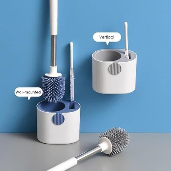 SHOPECOM 2 in 1 Silicone Toilet Brush Silicone Toilet Brush Wall-Mounted Floor-Standing Toilet Cleaning Tool Multifunctional Toilet Cleaning Brush Toilet Brush with Toilet Bowl Cleaner for Bathroom - Image 2