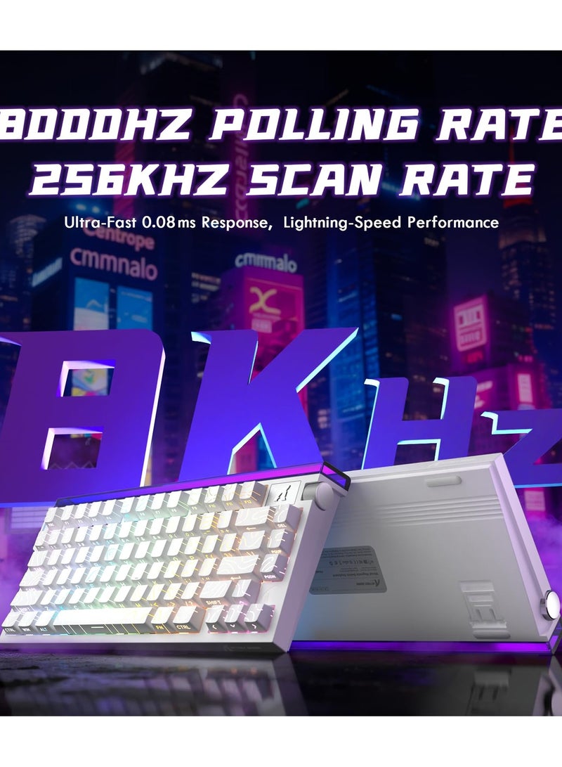 هجوم القرش لوحة مفاتيح الألعاب الميكانيكية R85HE السلكية بتقنية Hall Effect Rapid Trigger RGB، مزودة بمستشعرات 8K، ودقة استجابة 0.05 مم، وزمن استجابة 0.08 مللي ثانية، ومفاتيح مغناطيسية، وخمس طبقات عازلة للصوت، وبرنامج تشغيل للكمبيوتر (لون أبيض محيطي). - Image 3