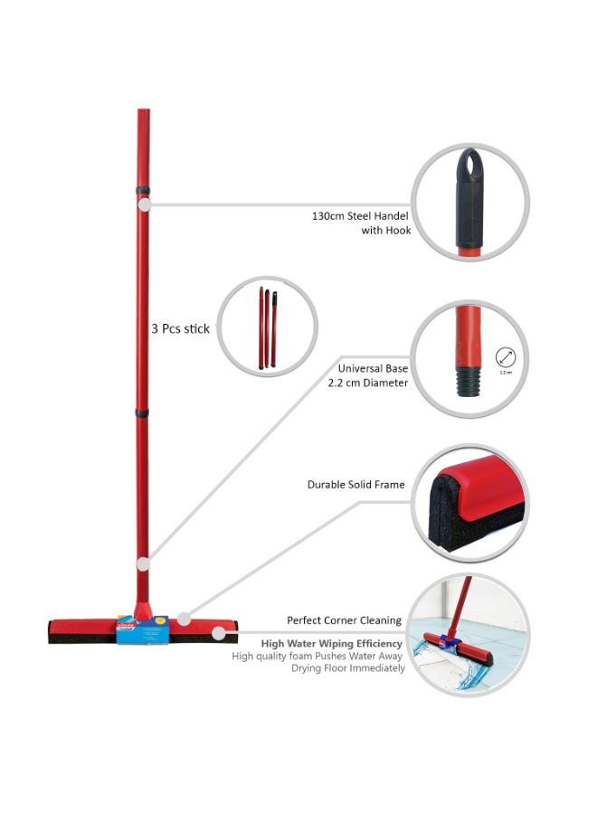 Vileda Floor Wiper  35 CM with 3-Piece Handle,Standard, High water wiping efficiency, Foam, 35 X 5 X 136 Cm - Red - Image 4