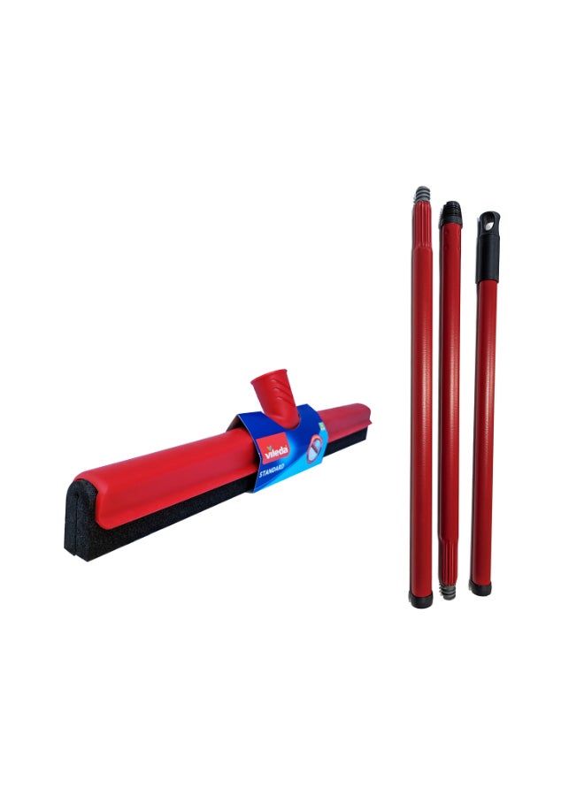 Vileda Floor Wiper  35 CM with 3-Piece Handle,Standard, High water wiping efficiency, Foam, 35 X 5 X 136 Cm - Red - Image 1
