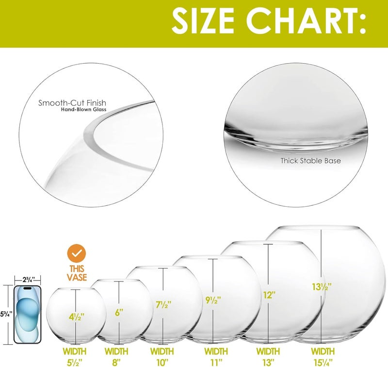 CYS EXCEL Bubble Vase (H-4.5" W-5.5", Approx. 1/4 Gal.) | Multiple Size Choices Fish Bowl | Round Terrarium Vase | Globe Flower Centerpiece - Image 3