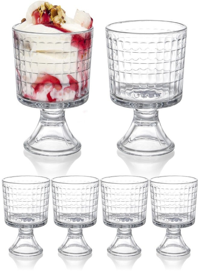 Peohud 6 Pack Glass Dessert Bowls, 10 Oz Footed Ice Cream Cups, Crystal Trifle Bowl Parfait Cup for Fruits, Pudding, Sundaes, Milkshakes, Nuts, Snack - Image 1