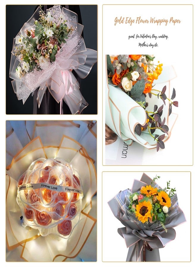 Gloreyan 20 Sheet Gold Edge Flower Wrapping Paper, White Florist Bouquet DIY Craft Fresh Flower Bouquet Wrap Waterproof Floral Wrapping Gift Box Packaging Material Florist Supplies, 22.8*22.8 Inches - Image 5