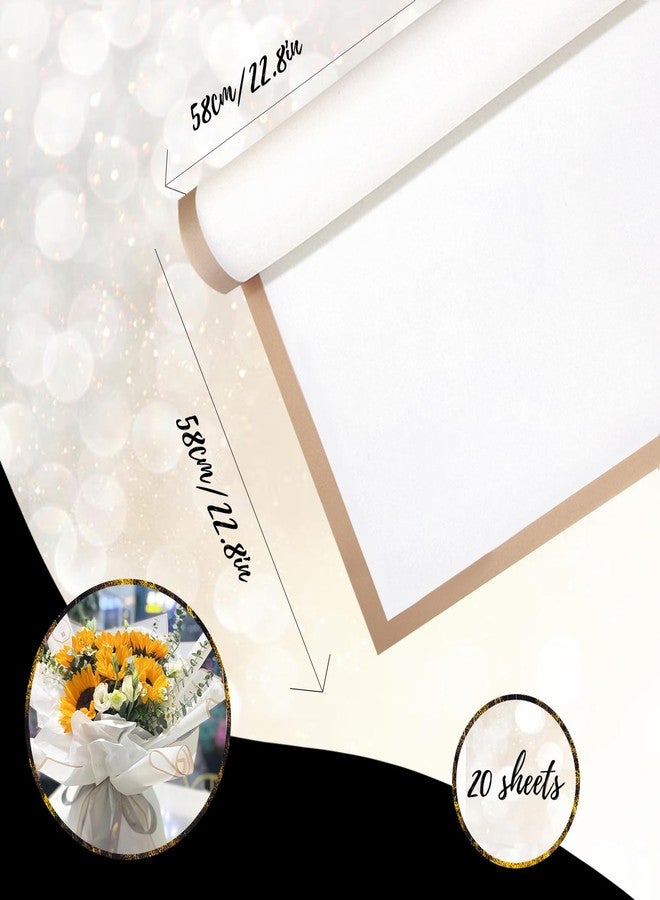 Gloreyan 20 Sheet Gold Edge Flower Wrapping Paper, White Florist Bouquet DIY Craft Fresh Flower Bouquet Wrap Waterproof Floral Wrapping Gift Box Packaging Material Florist Supplies, 22.8*22.8 Inches - Image 2