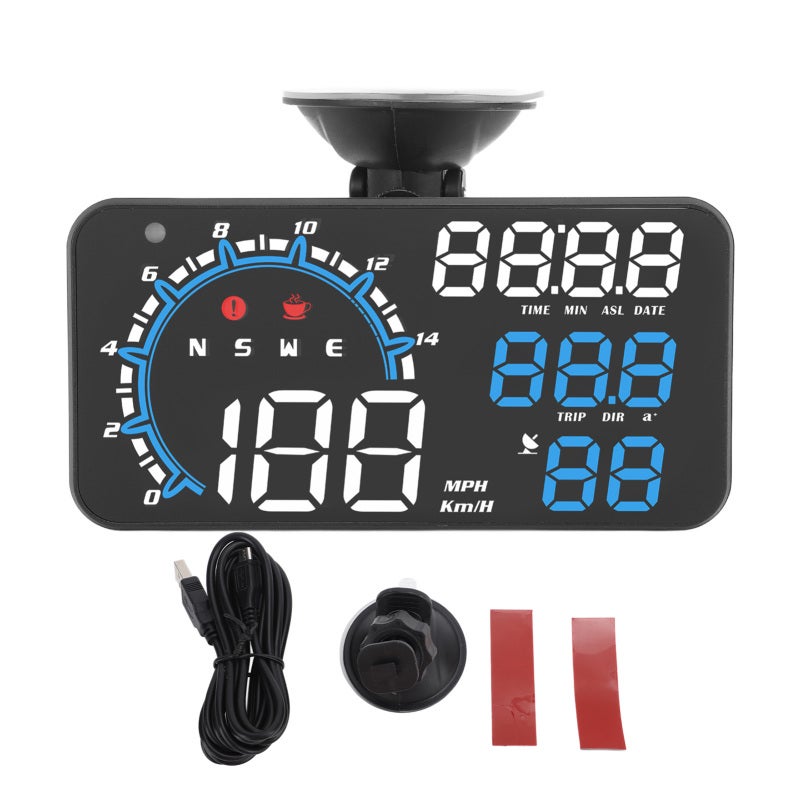 عداد السرعة GPS مع إنذار السرعة الزائدة وشاشة عرض عالية الدقة HUD - عداد سرعة GPS رقمي متعدد الوظائف للسيارة باللونين الأزرق والأبيض - Image 1
