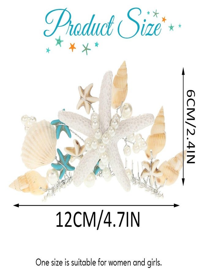 Kilshye Starfish Tiara Comb Silver Beach Seashell Hair Combs Mermaid Hair Accessories for Girls - Image 3