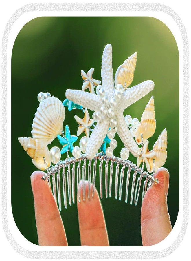 Kilshye Starfish Tiara Comb Silver Beach Seashell Hair Combs Mermaid Hair Accessories for Girls - Image 1