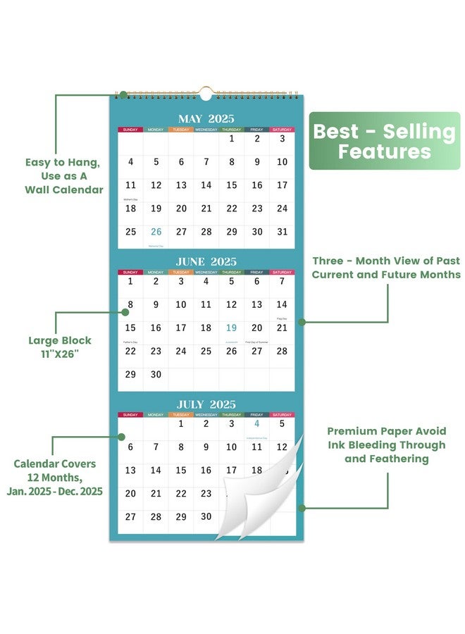 MaaIbok 2025 Wall Calendar - 3 Month Wall Calendar 2025, Jan 2025 - Dec 2025, 11.25" X 26", 3 Month Calendar 2025, 3 Month Vertical Calendar With Thick Paper - Morandi - Image 3