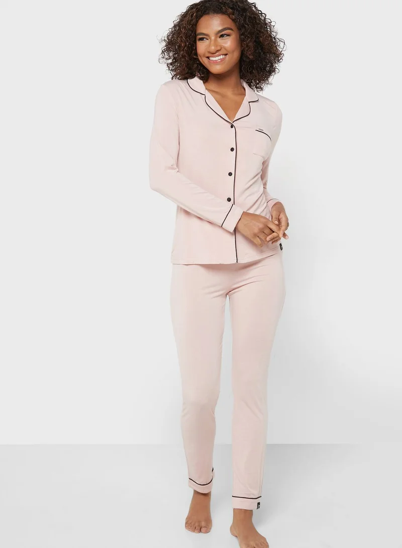 Pretty You London Contrast Detail Top & Pyjama Set