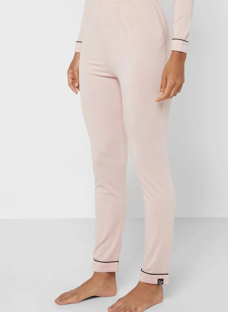 Pretty You London Contrast Detail Top & Pyjama Set