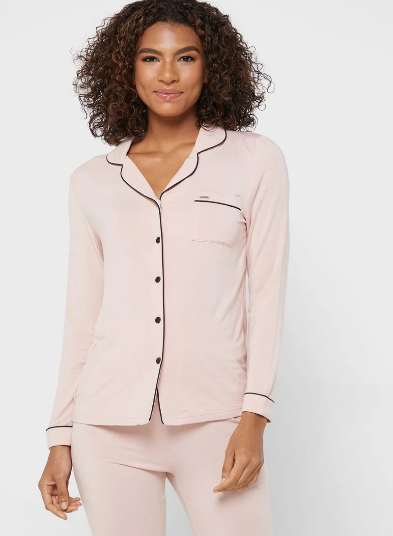 Pretty You London Contrast Detail Top & Pyjama Set