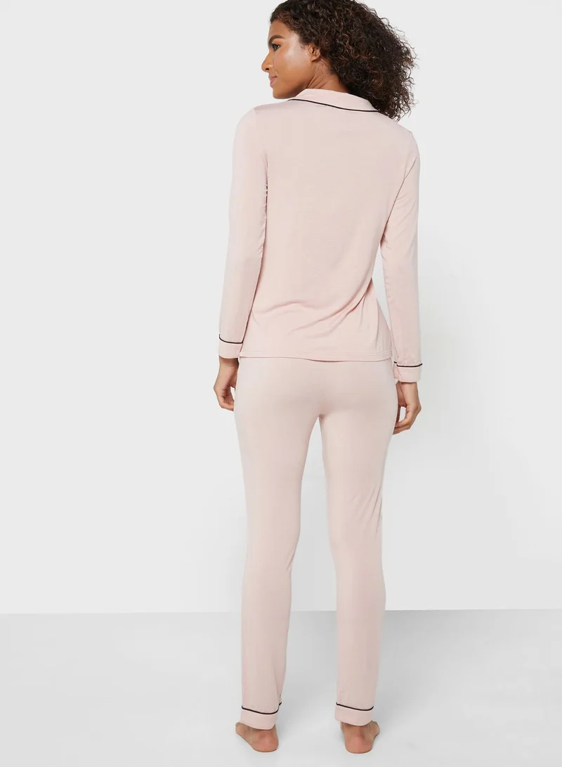 Pretty You London Contrast Detail Top & Pyjama Set