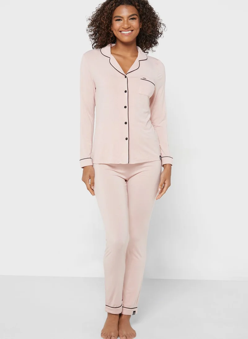 Pretty You London Contrast Detail Top & Pyjama Set