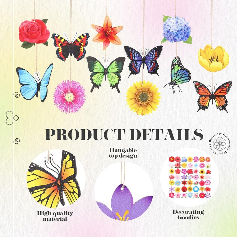 Colingmill 60 Pack Spring Ornaments for Tree 3.15in Wood Flower Butterfly Ornaments Summer Wooden Ornaments Wooden Hanging Tree Ornaments Tree Decorations for Small Tree Spring Summer Party Decor - Image 4