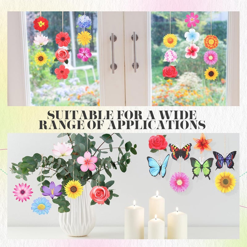 Colingmill 60 Pack Spring Ornaments for Tree 3.15in Wood Flower Butterfly Ornaments Summer Wooden Ornaments Wooden Hanging Tree Ornaments Tree Decorations for Small Tree Spring Summer Party Decor - Image 3