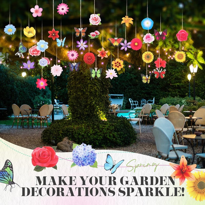 Colingmill 60 Pack Spring Ornaments for Tree 3.15in Wood Flower Butterfly Ornaments Summer Wooden Ornaments Wooden Hanging Tree Ornaments Tree Decorations for Small Tree Spring Summer Party Decor - Image 5
