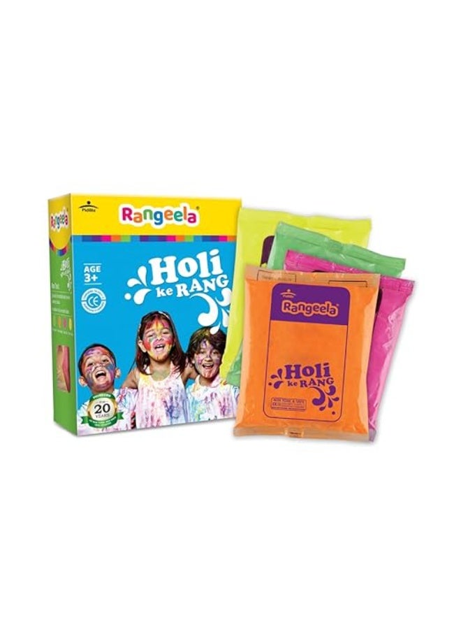 Pidilite Rangeela Holi Ke Rang - 4 Fluorescent Shades of Holi Colours(Floro Pink,Yellow, Orange,Green), Non-Toxic Colours, Soft & Smooth on skin, Washable, Easy to Remove, 240g, Pack of 1 - Image 1