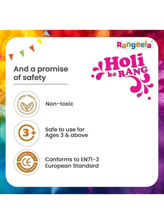 Pidilite Rangeela Holi Ke Rang - 4 Fluorescent Shades of Holi Colours(Floro Pink,Yellow, Orange,Green), Non-Toxic Colours, Soft & Smooth on skin, Washable, Easy to Remove, 240g, Pack of 1 - Image 2