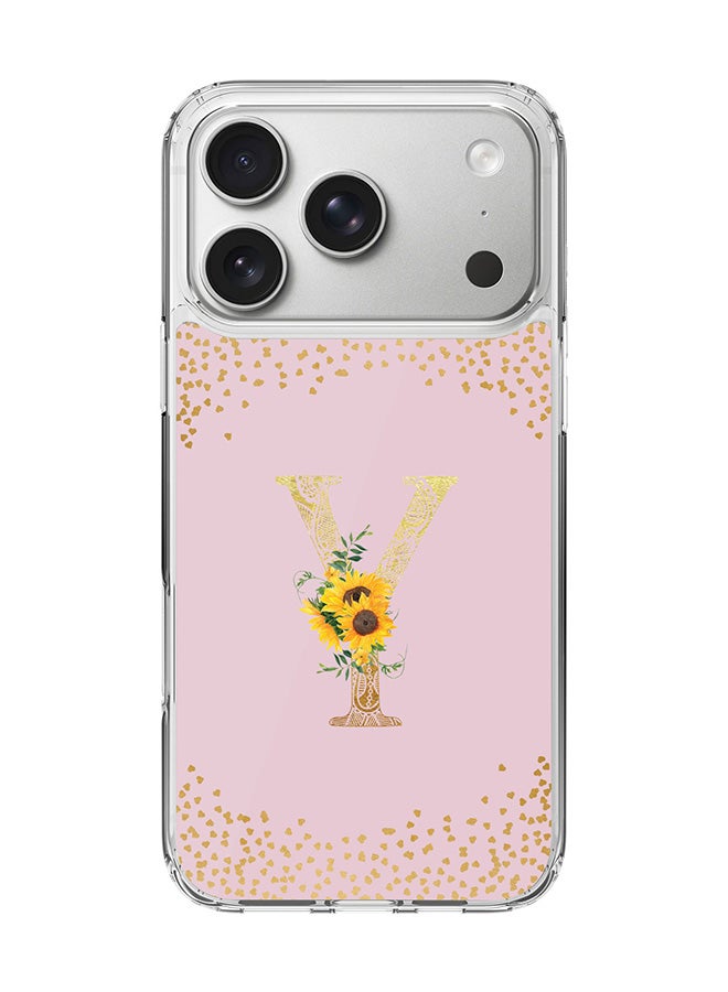 Stylizedd Classic Clear MagSafe Case for iPhone 17 Pro , Hybrid Soft Case Flexible Edges Anti Drop TPU PC Gel Thin Transparent Cover [ Designed for iPhone 17 Pro ] - Custom Monogram Initial Letter Floral Pattern Alphabet - Y  (Pink )