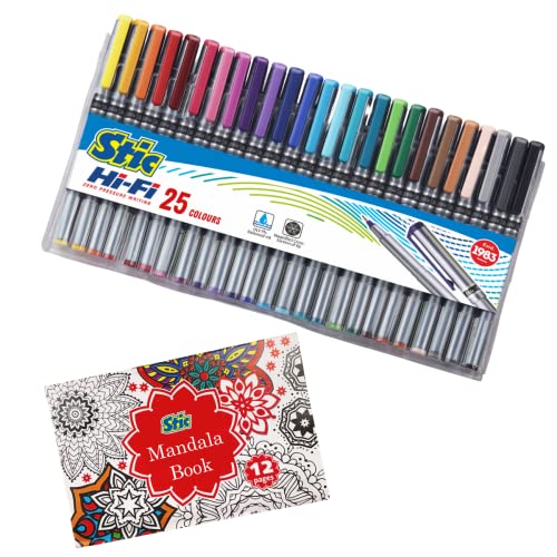 Stic 25 Fineliner Free Mandala Book Doodle Fine Liner Point 0.5mm Stick Pens Set Assorted Art Marker Sketch Color Micro tip sketching doodling anime journal outline highlighting activity supplies gift - Image 1