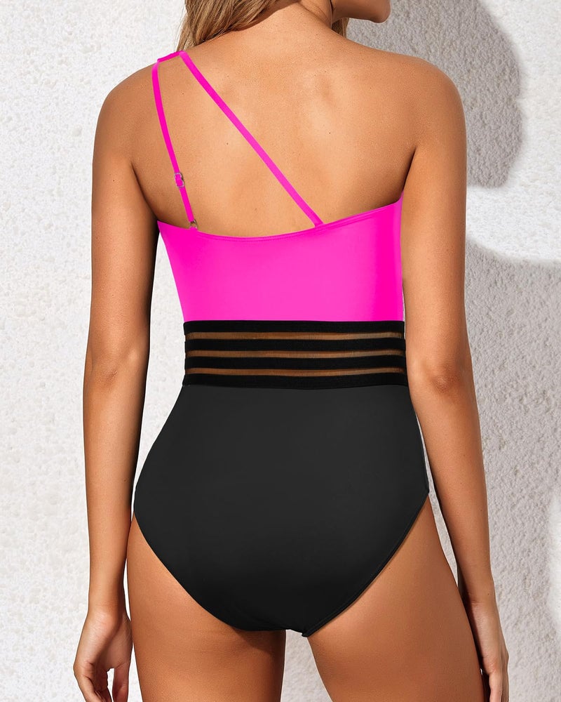 Holipick One Shoulder One Piece Swimsuit for Women Tummy Control Bathing Suits Modest Full Coverage Keyhole Swimwear - Image 3