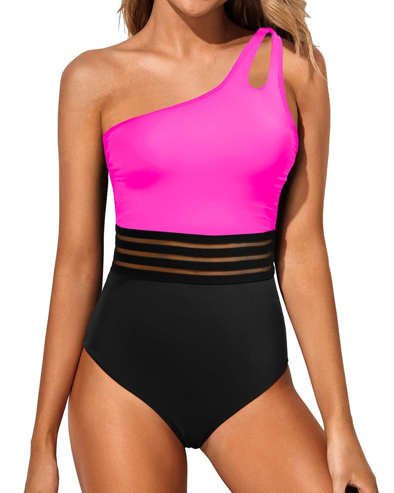 Holipick One Shoulder One Piece Swimsuit for Women Tummy Control Bathing Suits Modest Full Coverage Keyhole Swimwear - Image 1