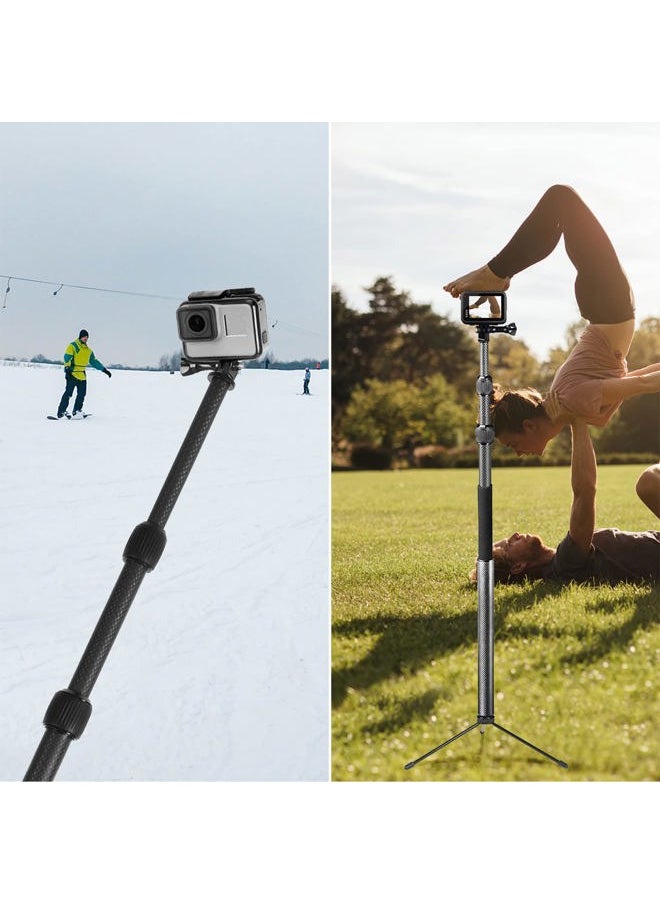 Smatree S3C Carbon Fiber Detachable Extendable Floating Pole Compatible for GoPro Hero 13/12/11/MAX/10/9/8/7/6/5/4/3 Plus/3/GoPro 2018/DJI OSMO Action 5 Pro/4/3/2,Monopods with Tripod Stand  - Image 5