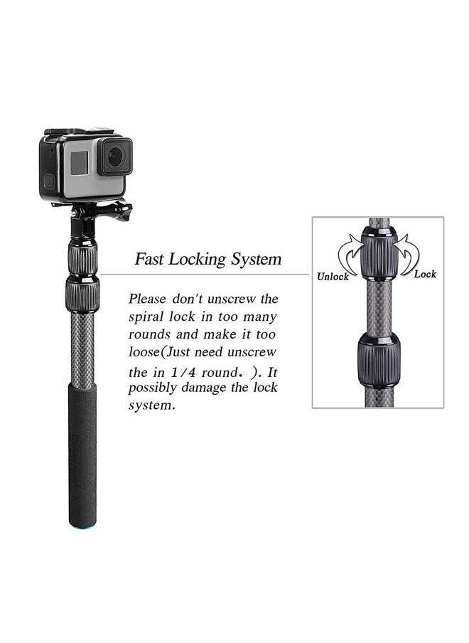 Smatree S3C Carbon Fiber Detachable Extendable Floating Pole Compatible for GoPro Hero 13/12/11/MAX/10/9/8/7/6/5/4/3 Plus/3/GoPro 2018/DJI OSMO Action 5 Pro/4/3/2,Monopods with Tripod Stand  - Image 4