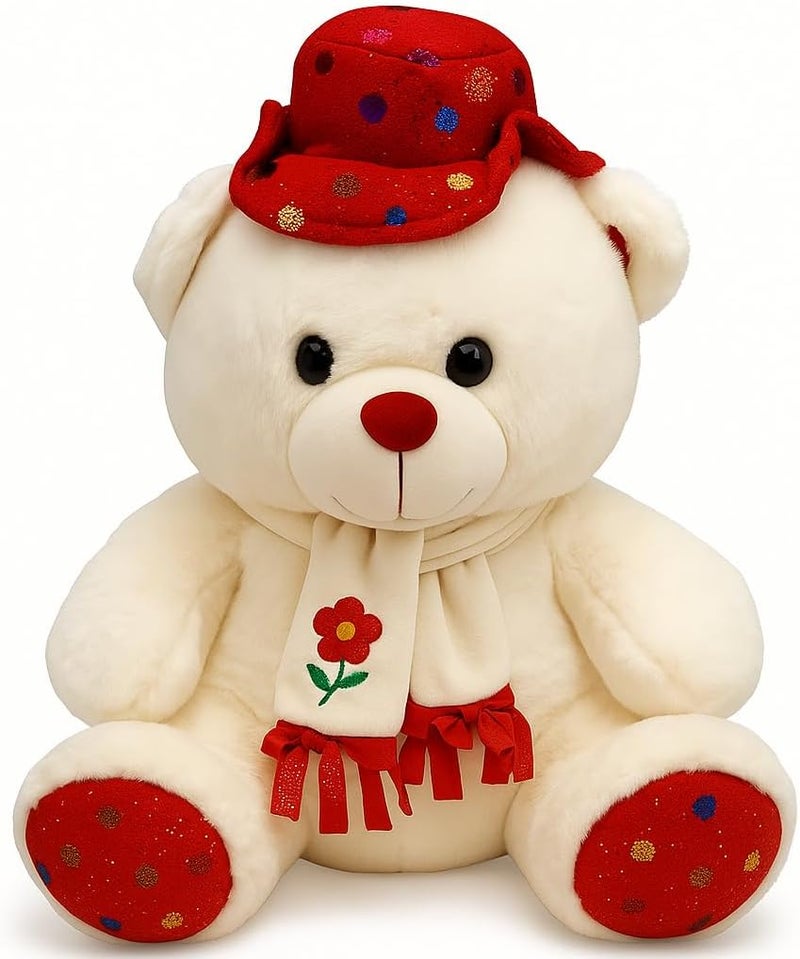 FITTO White & Red Teddy Bear with Cap 35cm - Image 1