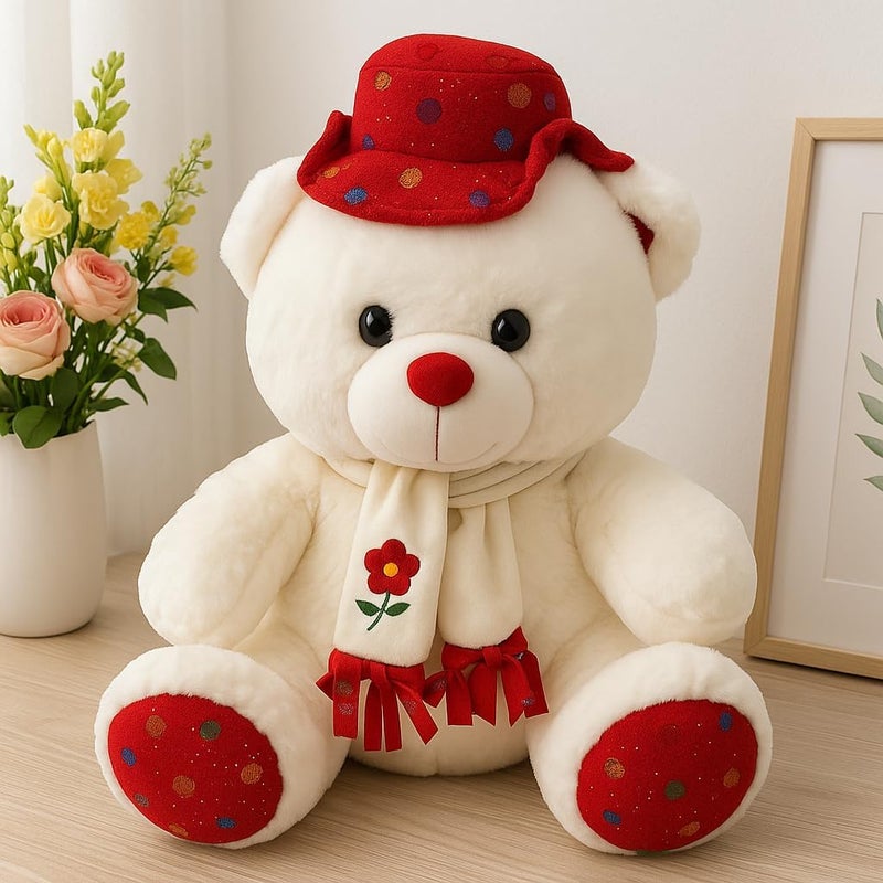 FITTO White & Red Teddy Bear with Cap 35cm - Image 2