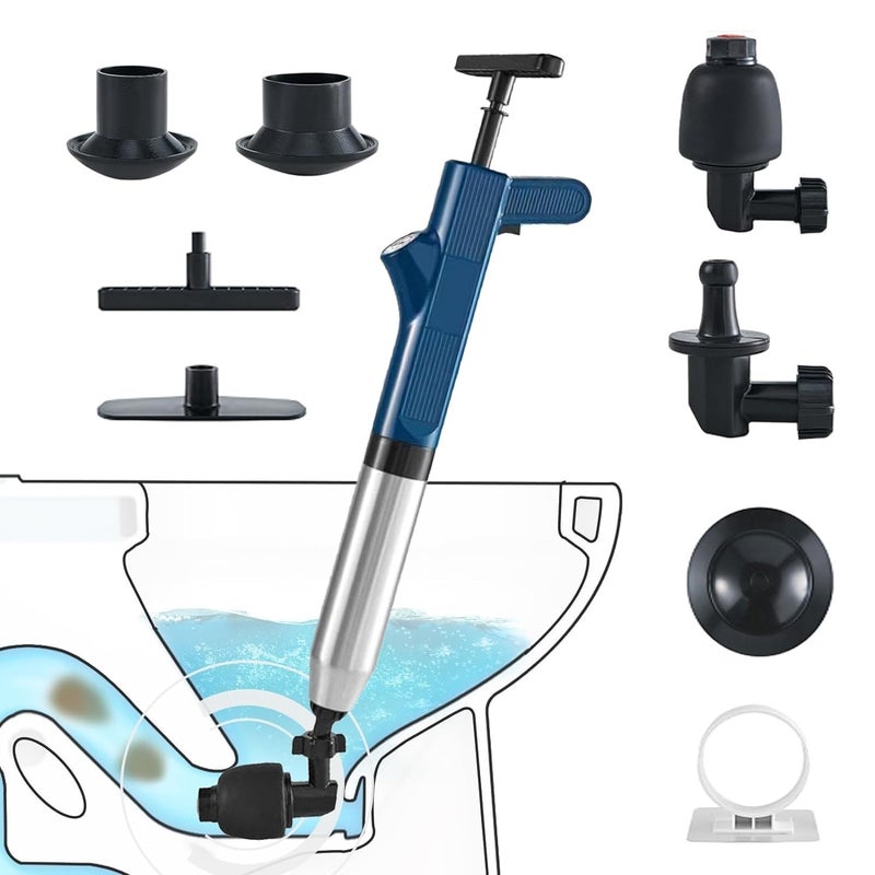 KIDWILL 9pc Set of Toilet Plunger, Plungers for Bathroom, Plumbing Tools, Snake Drain Clog Remover, Stainless Steel High Pressure Toilet Dredge, Applied to Sink, Bathroom, Floor Drain, Clogged Pipe - Image 1