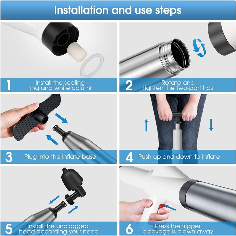 KIDWILL 9pc Set of Toilet Plunger, Plungers for Bathroom, Plumbing Tools, Snake Drain Clog Remover, Stainless Steel High Pressure Toilet Dredge, Applied to Sink, Bathroom, Floor Drain, Clogged Pipe - Image 3