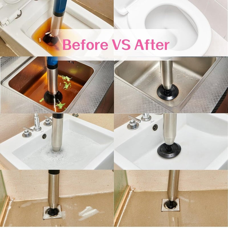 KIDWILL 9pc Set of Toilet Plunger, Plungers for Bathroom, Plumbing Tools, Snake Drain Clog Remover, Stainless Steel High Pressure Toilet Dredge, Applied to Sink, Bathroom, Floor Drain, Clogged Pipe - Image 5