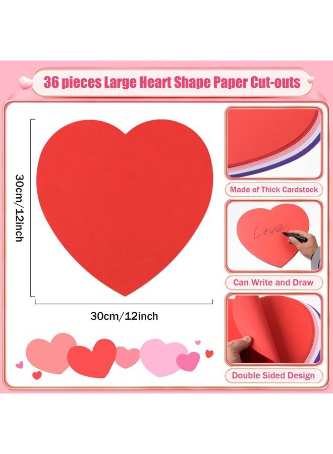 MixTeach 36 Pcs Large Valentine's Day Heart Cutouts 12 Inch, Red, White, Pink - Image 2